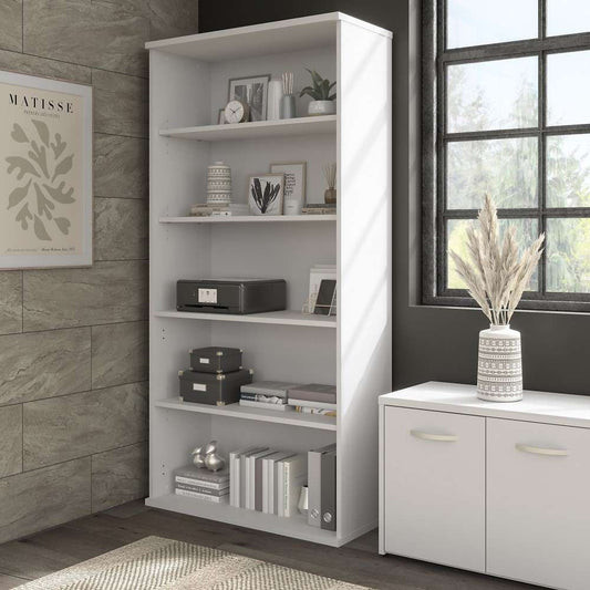 Bush Furniture - Hybrid Tall 5 Shelf Bookcase in White - HYB136WH-Z veiw 2
