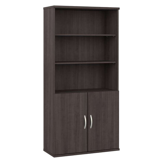 Bush Furniture - Hybrid Tall 5 Shelf Bookcase with Doors in Storm Gray - HYB024SG veiw 2