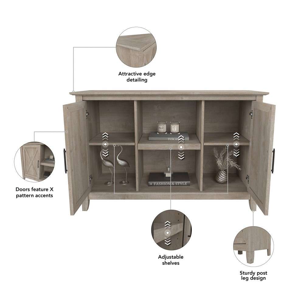 Bush Furniture - Key West Accent Cabinet with Doors in Washed Gray - KWS146WG-03 veiw 6