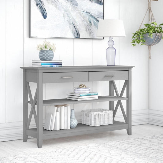 Bush Furniture - Key West Console Table with Drawers and Shelves in Cape Cod Gray - KWT248CG-03 veiw 2