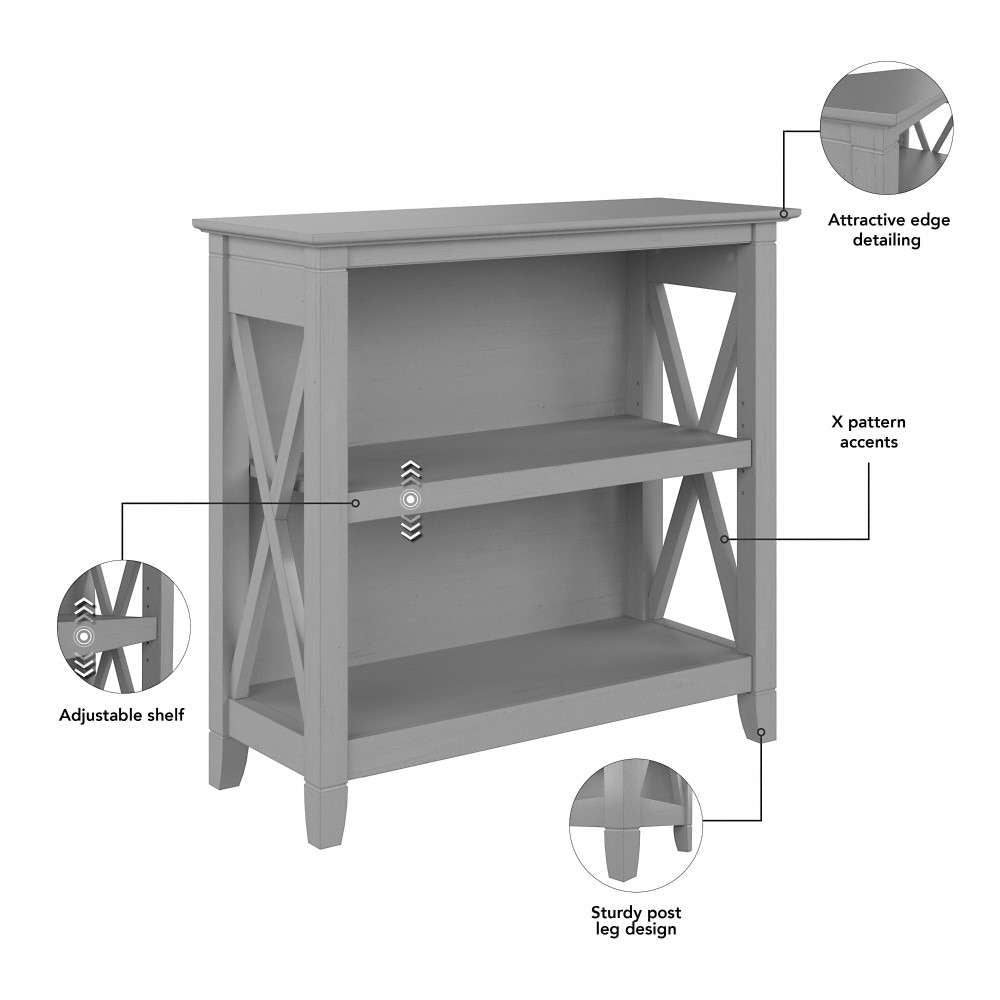 Bush Furniture - Key West Small 2 Shelf Bookcase in Cape Cod Gray - KWB124CG-03 veiw 6