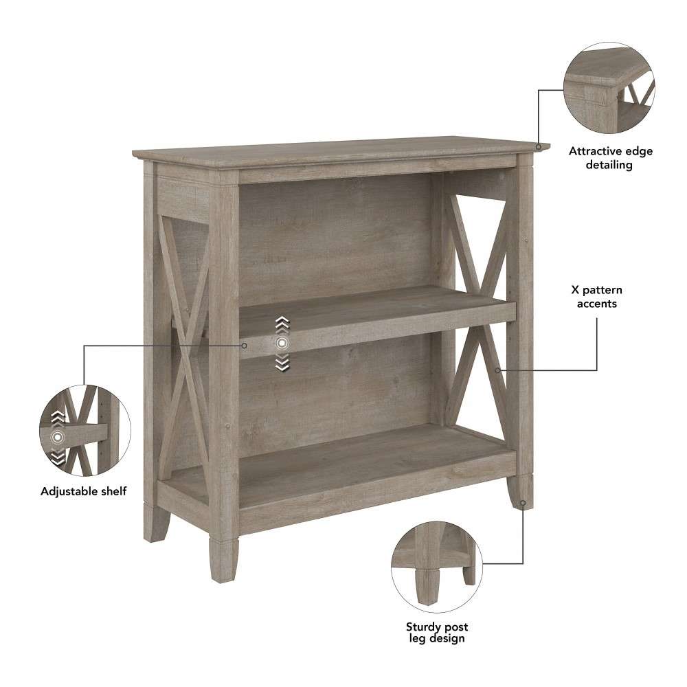 Bush Furniture - Key West Small 2 Shelf Bookcase in Washed Gray - KWB124WG-03 veiw 6