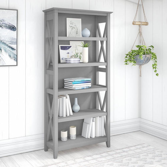 Bush Furniture - Key West Tall 5 Shelf Bookcase in Cape Cod Gray - KWB132CG-03 veiw 2