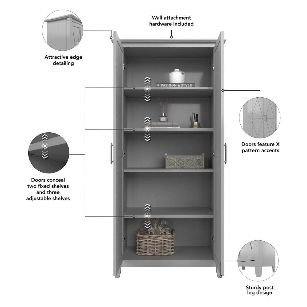 Bush Furniture - Key West Tall Storage Cabinet with Doors in Cape Cod Gray - KWS266CG-03 veiw 6