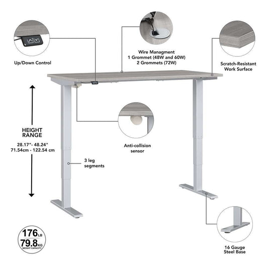 Bush Furniture - Move 40 Series 48W x 24D Electric Height Adjustable Standing Desk in Platinum Gray - M4S4824PGSK veiw 3