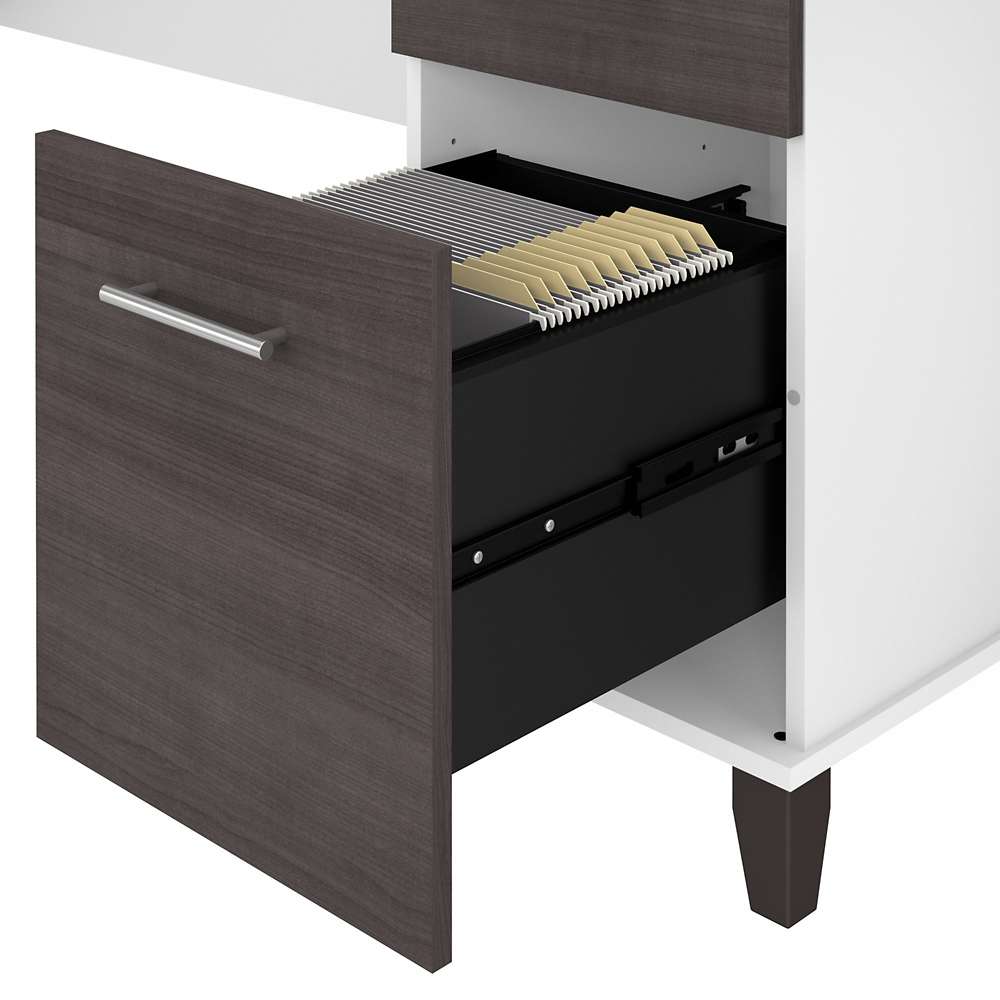 Bush Furniture - Somerset 60W Office Desk with Lateral File Cabinet and 5 Shelf Bookcase in White and Storm Gray - SET013SGWH veiw 5