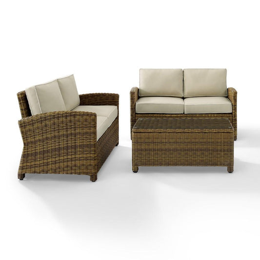 Crosley Furniture - Bradenton 3 Piece Outdoor Wicker Conversation Set Navy/Weathered Brown - 2 Loveseats & One Coffee Table - KO70165-SA veiw 2