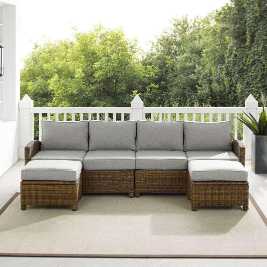 Crosley Furniture - Bradenton 4Pc Outdoor Wicker Sectional Set Gray -Weathered Brown - Left Loveseat, Right Loveseat, and 2 Ottomans - KO70187WB-GY veiw 2