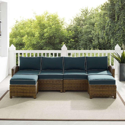 Crosley Furniture - Bradenton 4Pc Outdoor Wicker Sectional Set Navy -Weathered Brown - Left Loveseat, Right Loveseat, and 2 Ottomans - KO70187WB-NV veiw 2