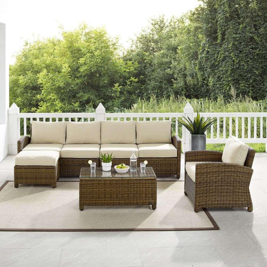 Crosley Furniture - Bradenton 5Pc Outdoor Wicker Sectional Set Sand -Weathered Brown - Left Loveseat, Right Loveseat, Armchair, Coffee Table, and Ottoman - KO70188WB-SA veiw 2