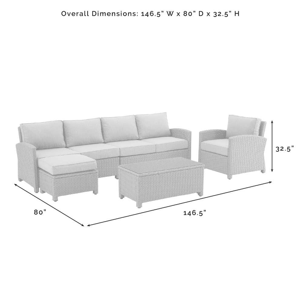 Crosley Furniture - Bradenton 5Pc Outdoor Wicker Sectional Set Sand -Weathered Brown - Left Loveseat, Right Loveseat, Armchair, Coffee Table, and Ottoman - KO70188WB-SA veiw 9