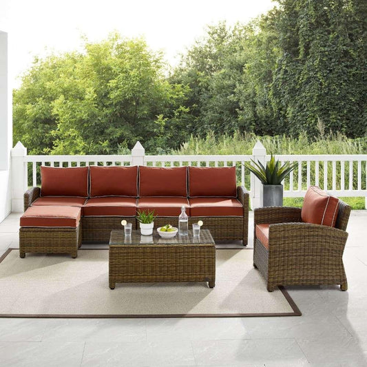 Crosley Furniture - Bradenton 5Pc Outdoor Wicker Sectional Set Sangria -Weathered Brown - Left Loveseat, Right Loveseat, Armchair, Coffee Table, and Ottoman - KO70188WB-SG veiw 2