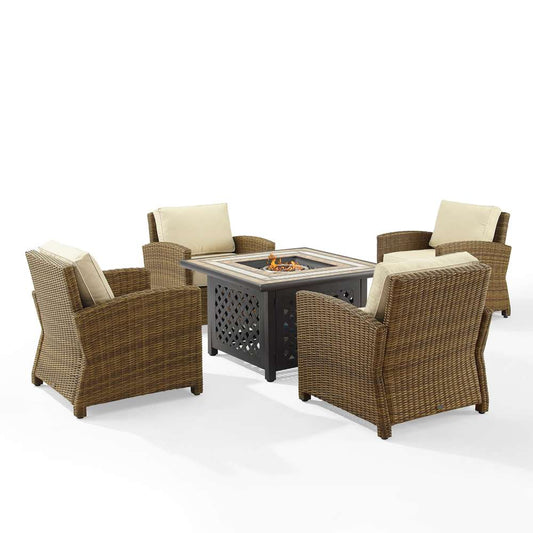 Crosley Furniture - Bradenton 5Pc Outdoor Wicker Conversation Set W/Fire Table Sand/Weathered Brown - Tucson Fire Table & 4 Armchairs - KO70207WB-SA veiw 2