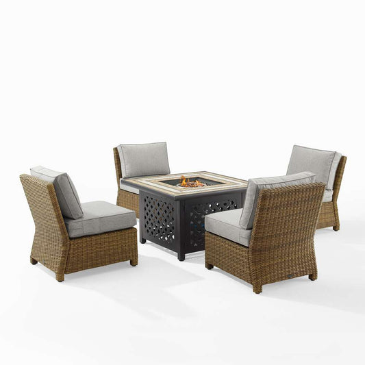 Crosley Furniture - Bradenton 5Pc Outdoor Wicker Conversation Set W/Fire Table Gray/Weathered Brown - Tucson Fire Table & 4 Armless Chairs - KO70206WB-GY veiw 2