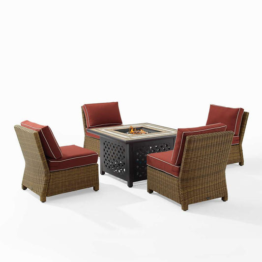 Crosley Furniture - Bradenton 5Pc Outdoor Wicker Conversation Set W/Fire Table Sangria/Weathered Brown - Tucson Fire Table & 4 Armless Chairs - KO70206WB-SG veiw 2