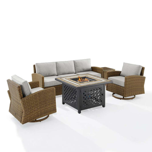 Crosley Furniture - Bradenton 5Pc Swivel Rocker And Sofa Set W/Fire Table Gray/Weathered Brown - Tucson Fire Table, Sofa, Side Table, & 2 Swivel Rockers - KO70208WB-GY veiw 2