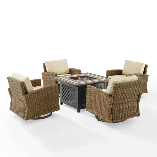 Crosley Furniture - Bradenton 5Pc Swivel Rocker Conversation Set W/Fire Table Sand/Weathered Brown - Tucson Fire Table & 4 Swivel Rockers - KO70209WB-SA veiw 2