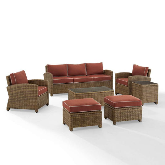 Crosley Furniture - Bradenton 7Pc Outdoor Wicker Sofa Set Sangria/Weathered Brown - Sofa, Coffee Table, Side Table, 2 Armchairs & 2 Ottomans - KO70185WB-SG veiw 2