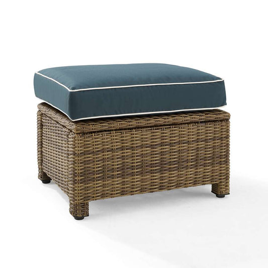 Crosley Furniture - Bradenton Outdoor Wicker Ottoman Navy /Weathered Brown - KO70014WB-NV veiw 2