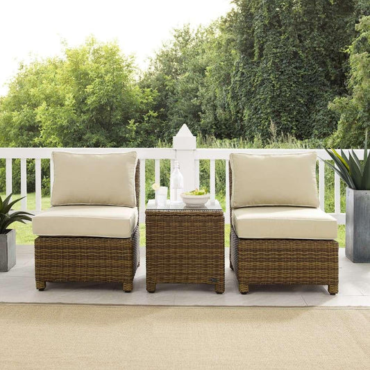 Crosley Furniture - Bradenton 3Pc Outdoor Wicker Chair Set Sand- Weathered Brown - Side Table and 2 Armless Chairs - KO70174WB-SA veiw 2