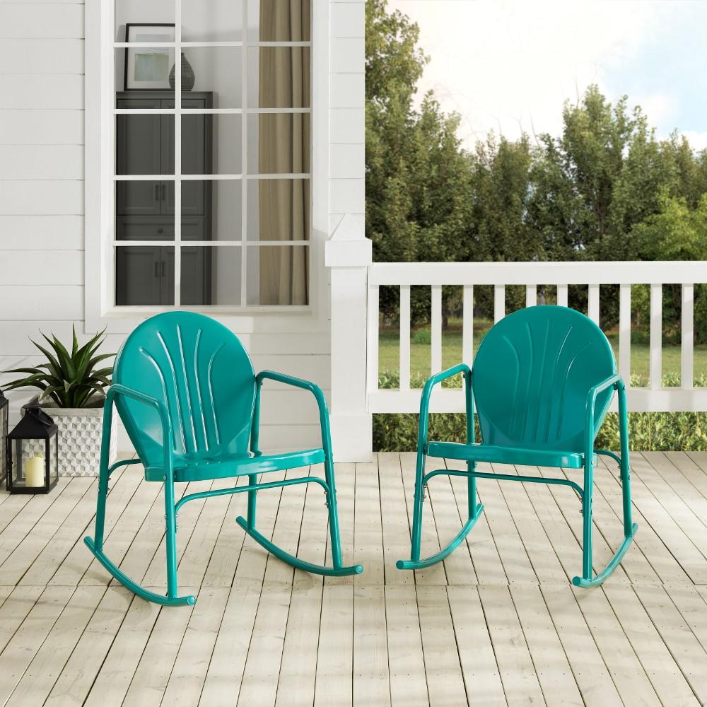 Crosley Furniture - Griffith 2 Piece Outdoor Rocking Chair Set Turquoise Gloss - 2 Chairs - CO1013-TU veiw 10