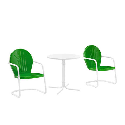 Crosley Furniture - Griffith 3 Piece Outdoor Bistro Set Green Gloss/White Satin - Bistro Table & 2 Chairs - KO10008GR veiw 2