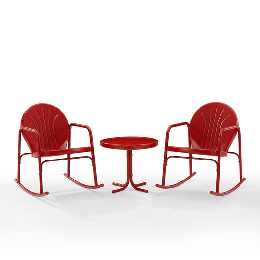 Crosley Furniture - Griffith 3 Piece Outdoor Rocking Chair Set Bright Red Gloss - Side Table & 2 Rocking Chairs - KO10020RE veiw 2