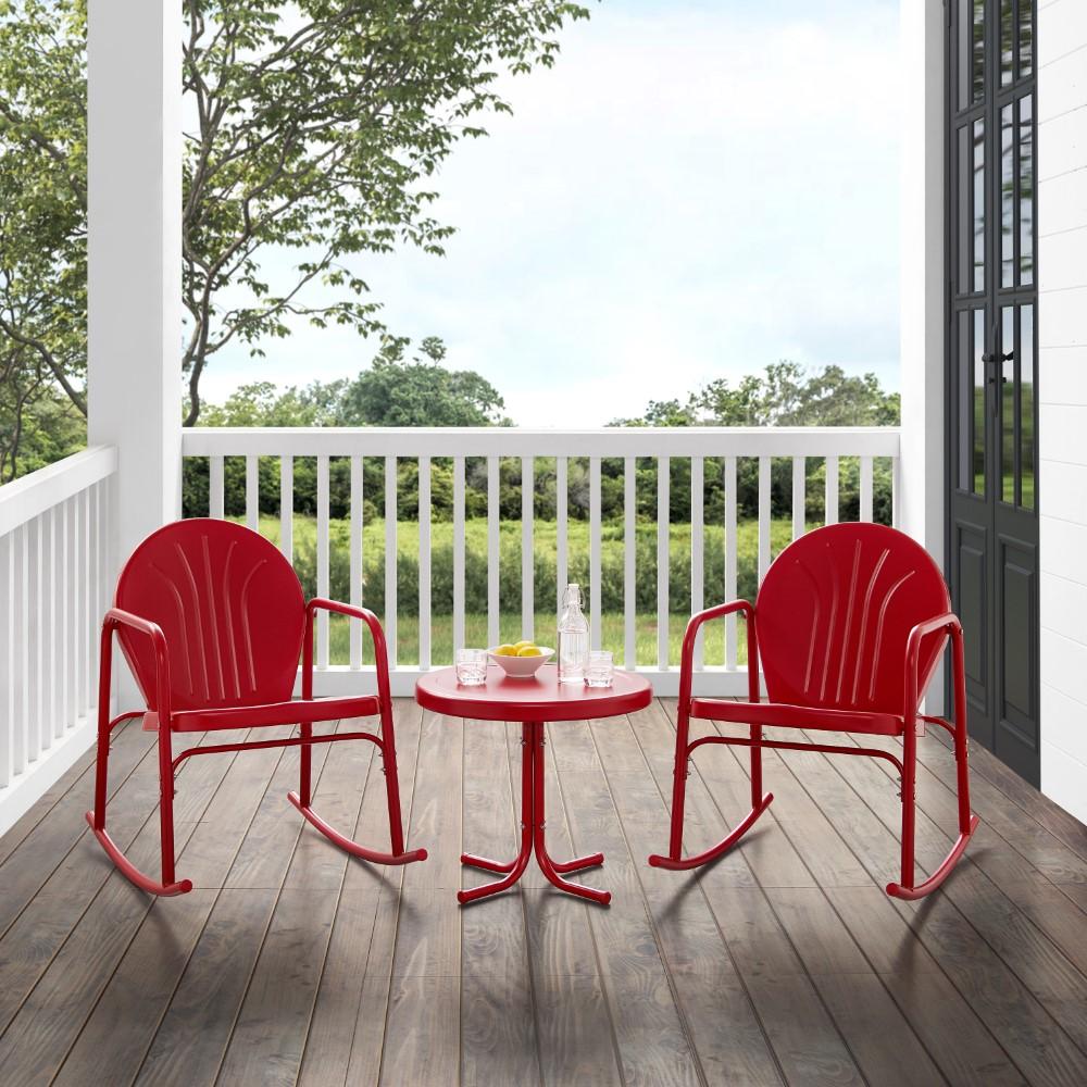 Crosley Furniture - Griffith 3 Piece Outdoor Rocking Chair Set Bright Red Gloss - Side Table & 2 Rocking Chairs - KO10020RE veiw 9