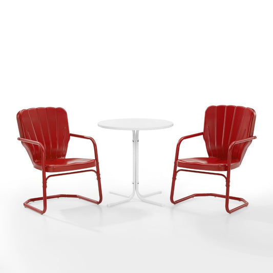 Crosley Furniture - Ridgeland 3 Piece Outdoor Bistro Set Bright Red Gloss/White Satin - Bistro Table & 2 Chairs - KO10016RE veiw 2