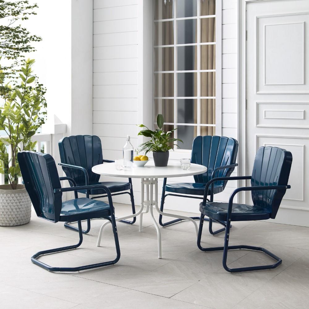 Crosley Furniture - Ridgeland 5 Piece Outdoor Dining Set Navy Gloss /White Satin - Dining Table & 4 Chairs - KO10015NV veiw 8