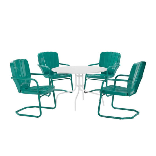 Crosley Furniture - Ridgeland 5 Piece Outdoor Dining Set Turquoise Gloss /White Satin - Dining Table & 4 Chairs - KO10015TU veiw 2