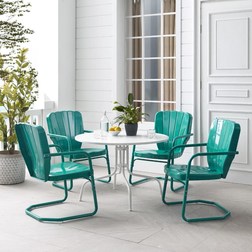 Crosley Furniture - Ridgeland 5 Piece Outdoor Dining Set Turquoise Gloss /White Satin - Dining Table & 4 Chairs - KO10015TU veiw 8