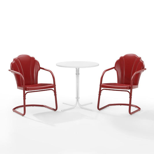 Crosley Furniture - Tulip 3 Piece Outdoor Bistro Set Dark Red Satin /White Satin - Bistro Table & 2 Chairs - KO10010RE veiw 2