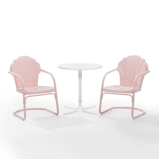 Crosley Furniture - Tulip 3 Piece Outdoor Bistro Set Pastel Pink Gloss /White Satin - Bistro Table & 2 Chairs - KO10010PI veiw 2