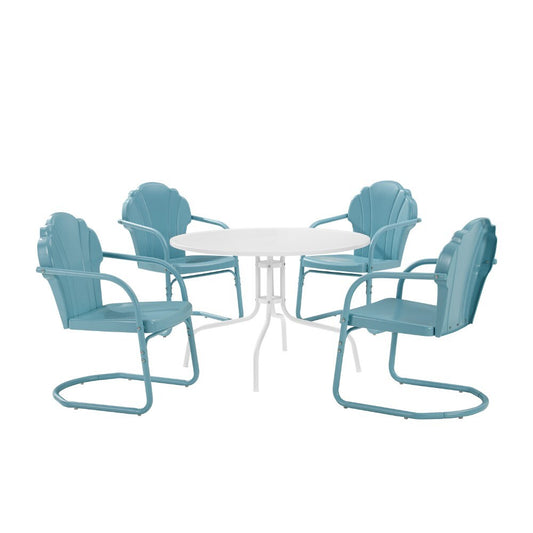 Crosley Furniture - Tulip 5 Piece Outdoor Dining Set Pastel Blue Satin /White Satin - Dining Table & 4 Chairs - KO10014BL veiw 2
