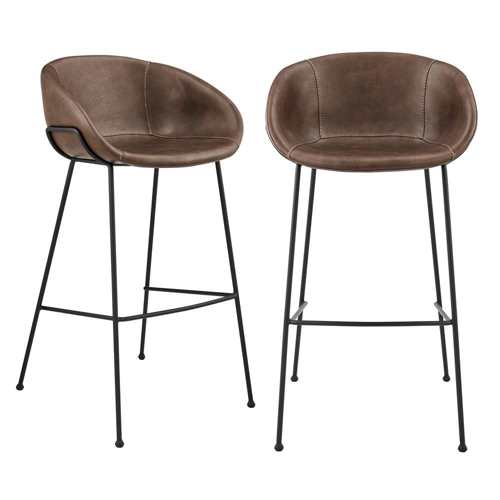 Euro Style - Zach Bar Stool with Brown Leatherette and Matte Black Legs (Set of 2) - 30490BRN veiw 8