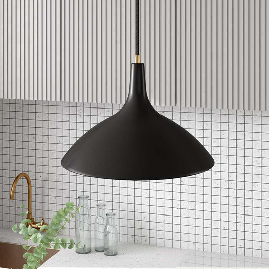 Hudson & Canal - Barton 14in Wide Pendant with Metal Shade in Matte Black/Brass/Matte Black - PD0758 veiw 2