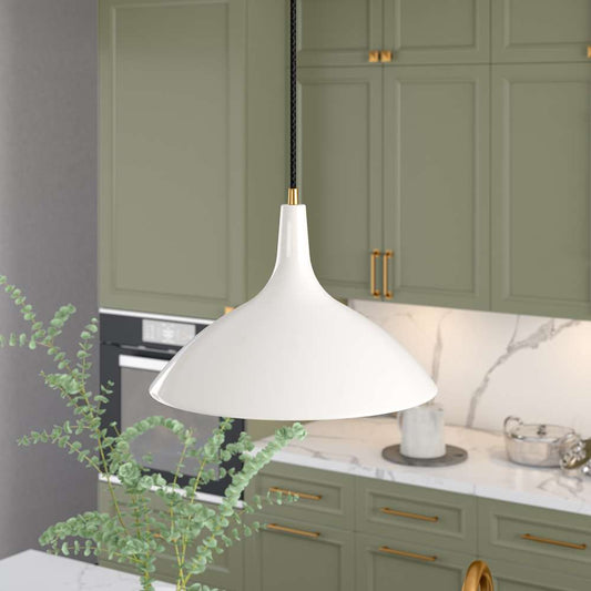 Hudson & Canal - Barton 14in Wide Pendant with Metal Shade in Pearled White/Brass/Pearled White - PD0760 veiw 2