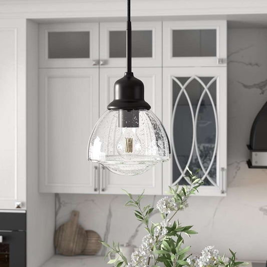 Hudson & Canal - Brooks 8.12in Wide Pendant with Glass Shade in Blackened Bronze/Seeded - PD0604 veiw 2