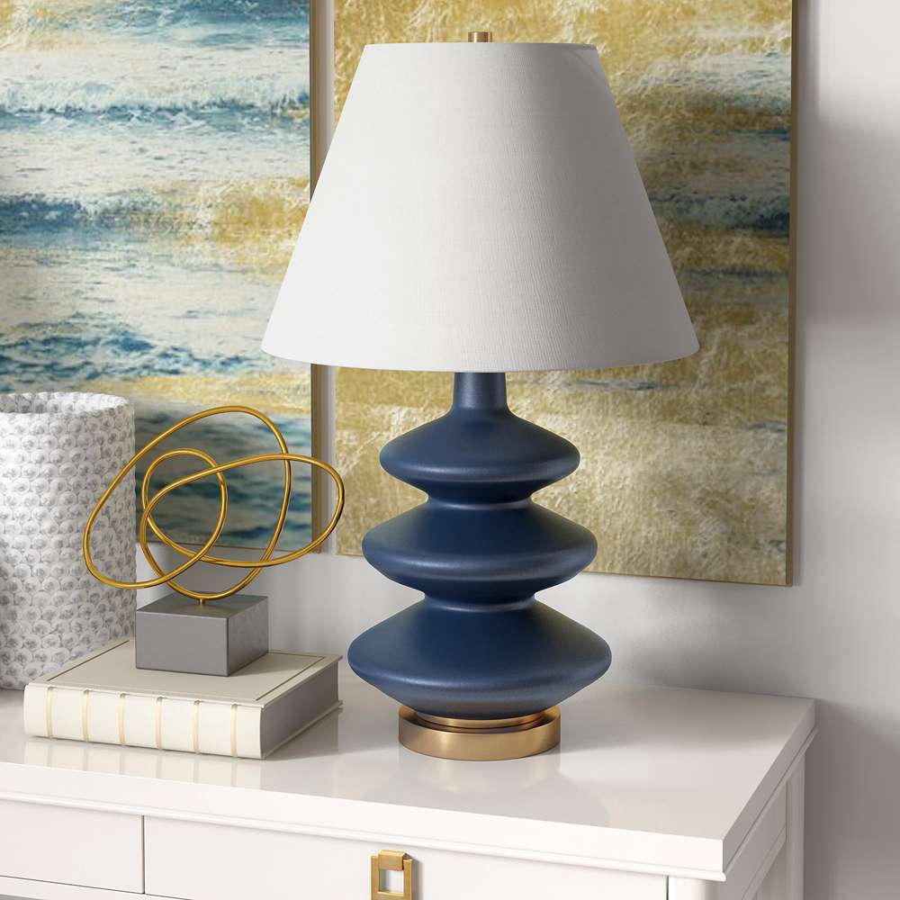 Hudson & Canal - Carleta 26.5in Tall Triple Gourd Table Lamp with Fabric Shade in Blue/White - TL0385 veiw 2