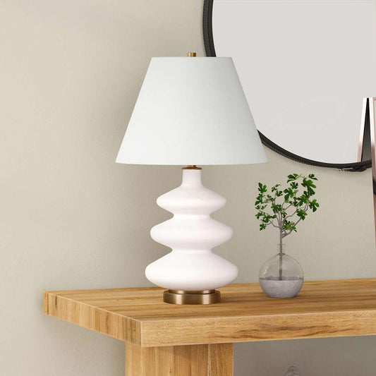 Hudson & Canal - Carleta 26.5in Tall Triple Gourd Table Lamp with Fabric Shade in White/White - TL0386 veiw 2
