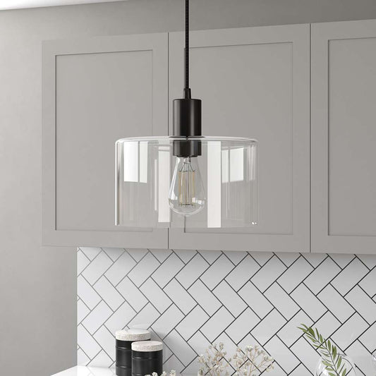 Hudson & Canal - Henri 10in Wide Pendant with Glass Shade in Blackened Bronze/Clear - PD0097 veiw 2