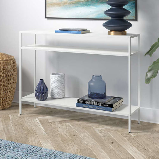 Hudson & Canal - Ricardo 42in Wide Rectangular Console Table with Metal Shelves in Matte White - AT1033 veiw 2