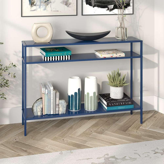 Hudson & Canal - Ricardo 42in Wide Rectangular Console Table with Metal Shelves in Mykonos Blue - AT1153 veiw 2
