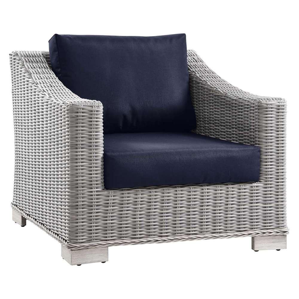 Modway - Conway 4-Piece Outdoor Patio Wicker Rattan Furniture Set in Light Gray Navy - EEI-5095-NAV veiw 6