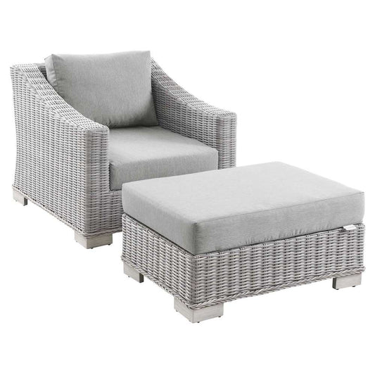 Modway - Conway Outdoor Patio Wicker Rattan 2-Piece Armchair and Ottoman Set - EEI-5090-GRY veiw 2