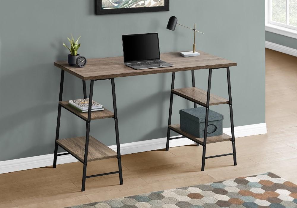 Monarch Specialties - Computer Desk, Home Office, Laptop, Storage Shelves, 48inL, Work, Metal, Laminate, Brown, Black, Contemporary, Modern - I-7523 veiw 2