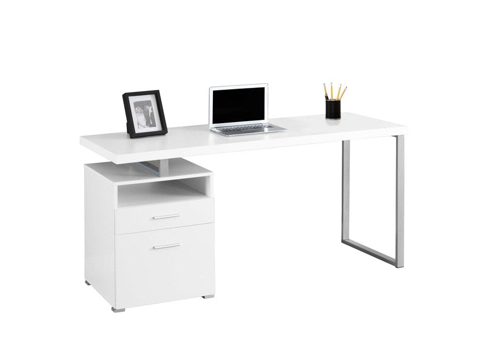 Monarch Specialties - Computer Desk, Home Office, Laptop, Left, Right Set-Up, Storage Drawers, 60inL, Work, Metal, Laminate, White, Grey, Contemporary, Modern - I-7144 veiw 2