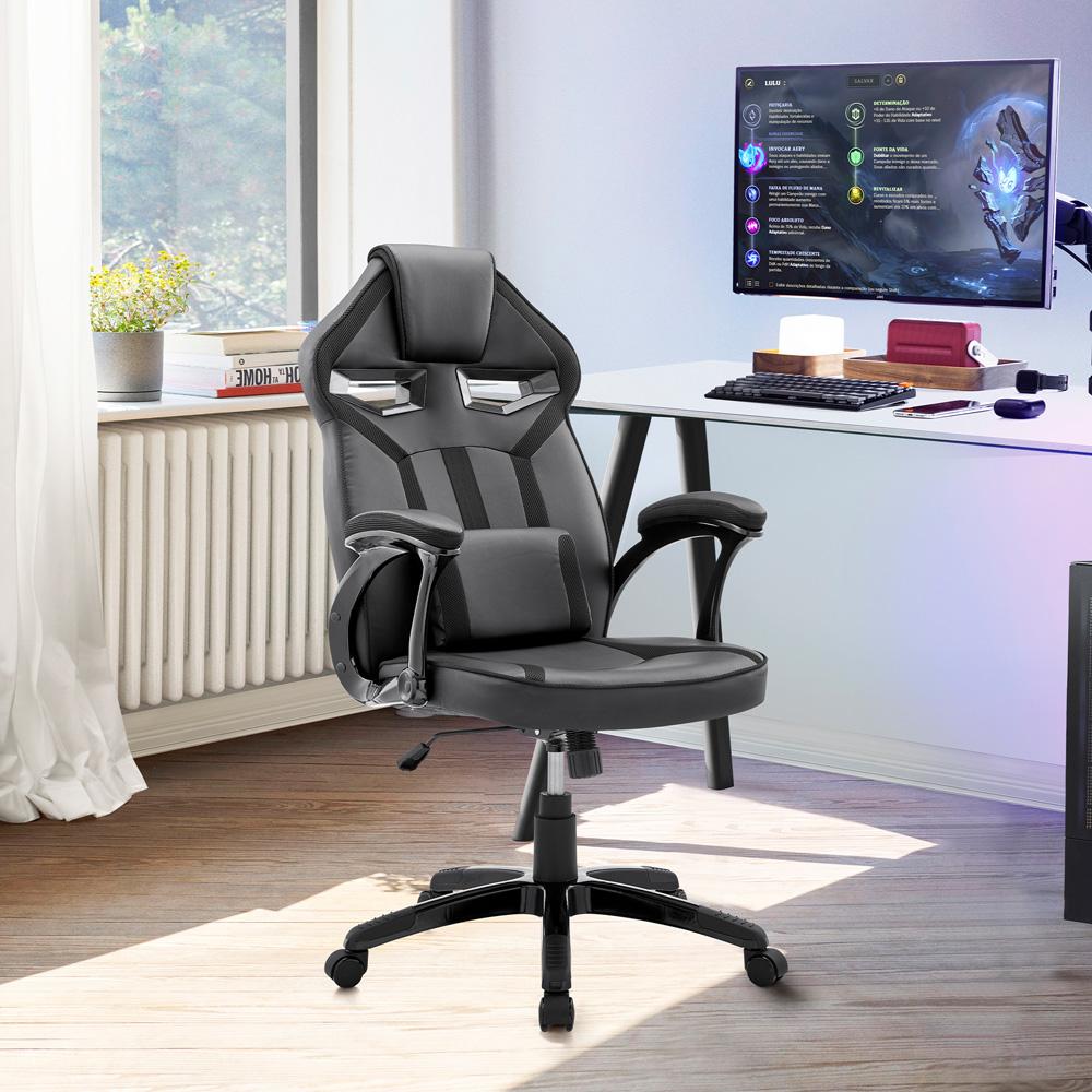 Armen Living - Aspect Adjustable Racing Gaming Chair in Black Faux Leather and Mesh with Lumbar Support Pillow - LCASGCBLK veiw 8