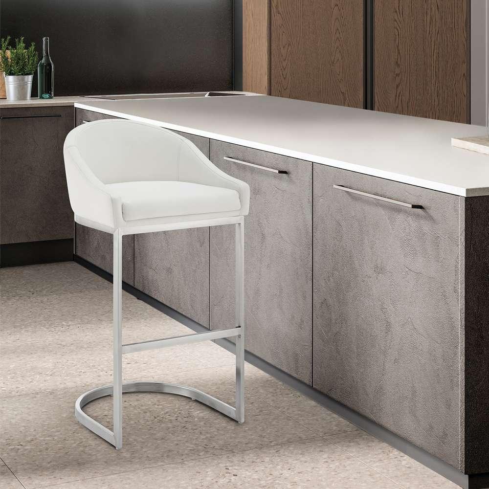 Armen Living - Atherik Bar Stool in Brushed Stainless Steel with White Faux Leather - 840254335790 veiw 8